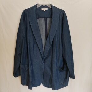 Woman Within Denim Chambray Blazer Size 32W Snap Closure Pockets 100% Cotton